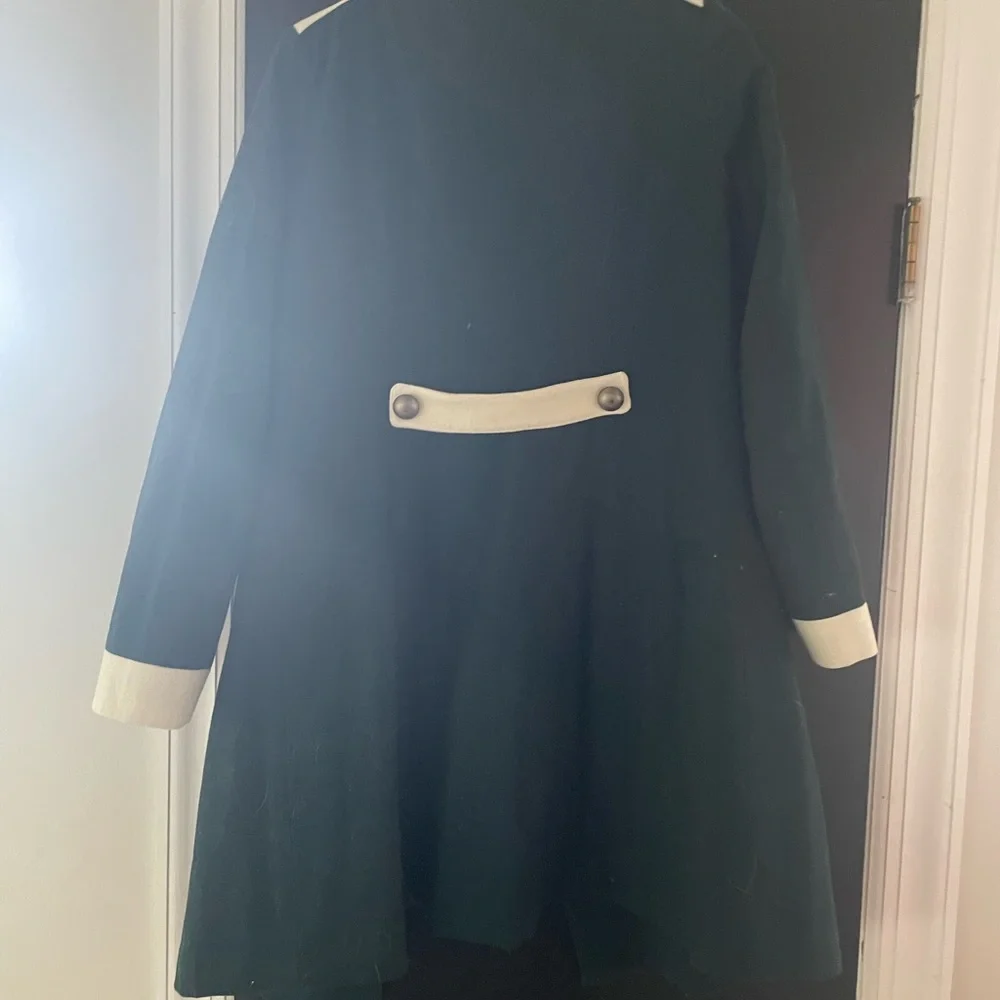Modcloth Green and Cream Double-Breasted Coat - Picture 6 of 8